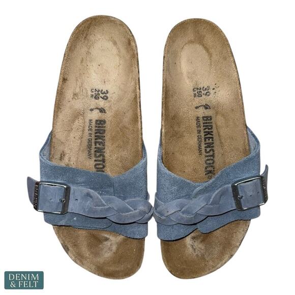 Birkenstock Oita Blue Suede Slide Sandals Braided Strap Boho Comfort Womens 8 - Picture 10 of 15